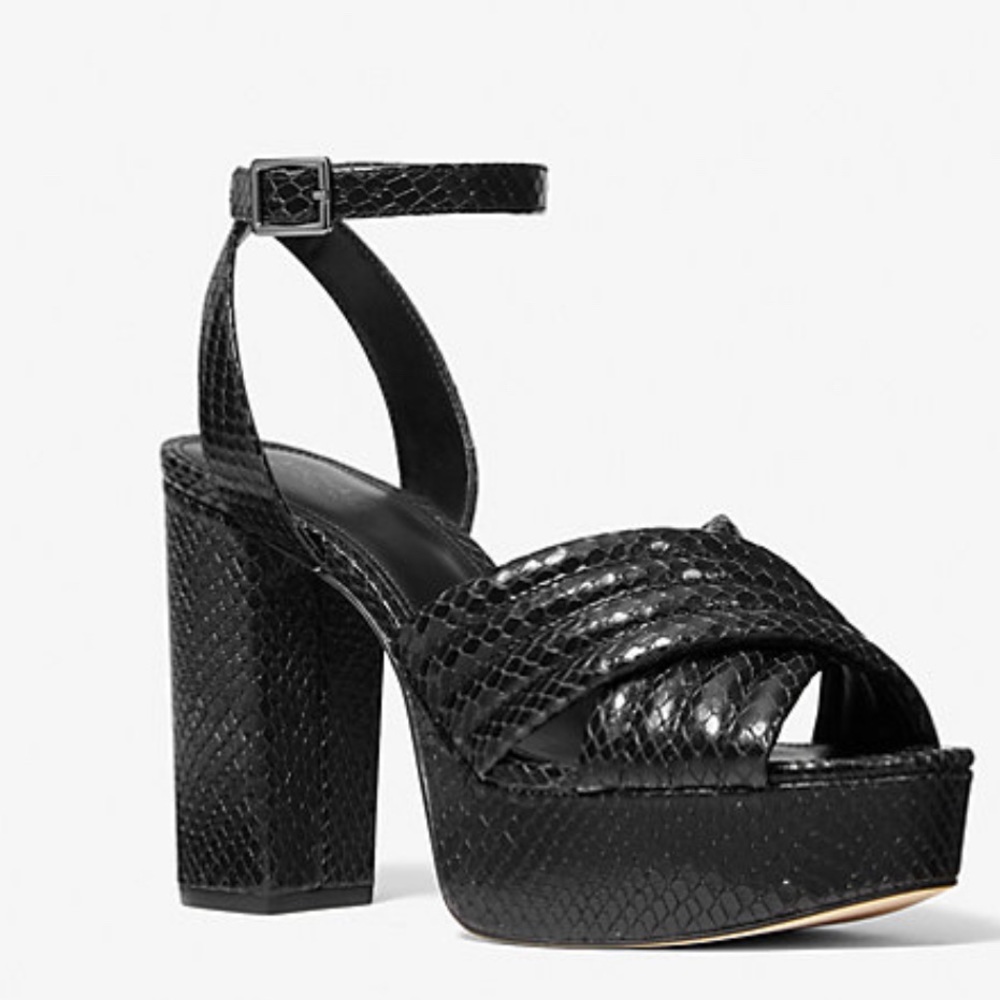 New Michael Kors Royce Quilted Python Embossed Leather Platform Sandal